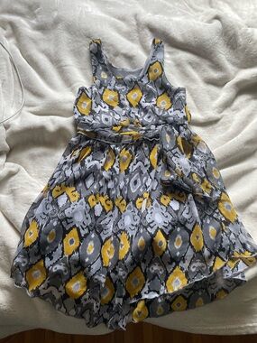 Girls Yellow and Gray Floral Ikat Dress - Kids Dresses